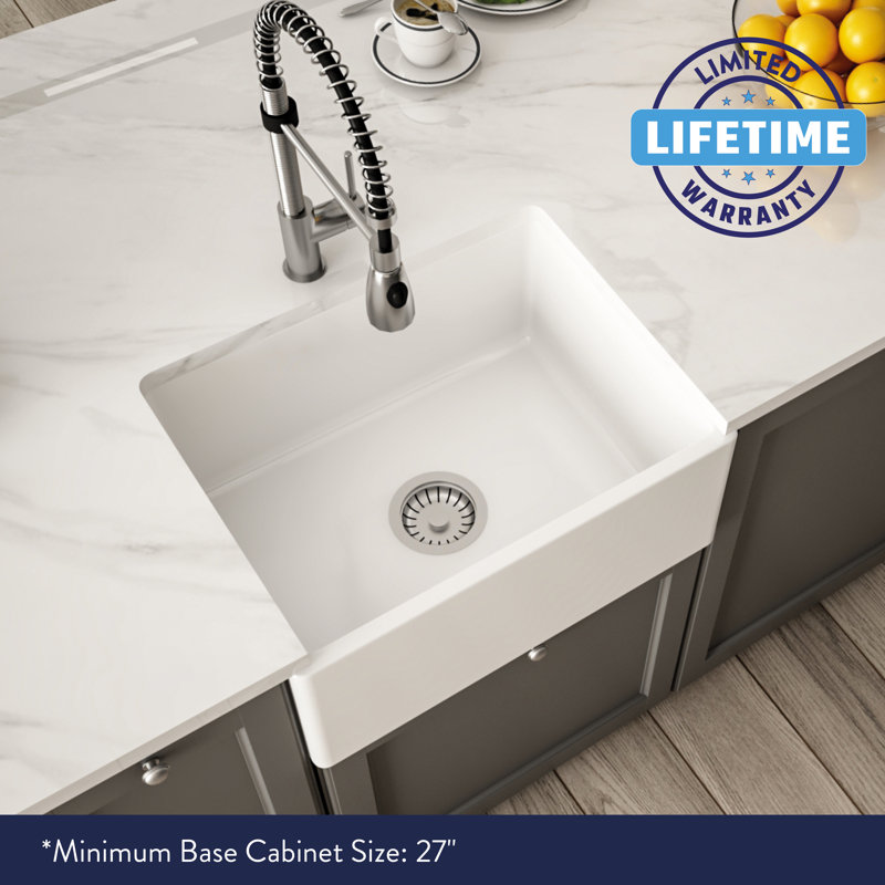 VELANSO Velaro Farmhouse Apron Front Kitchen Sink 24 Inch Single Bowl, 24"x18"x10", White