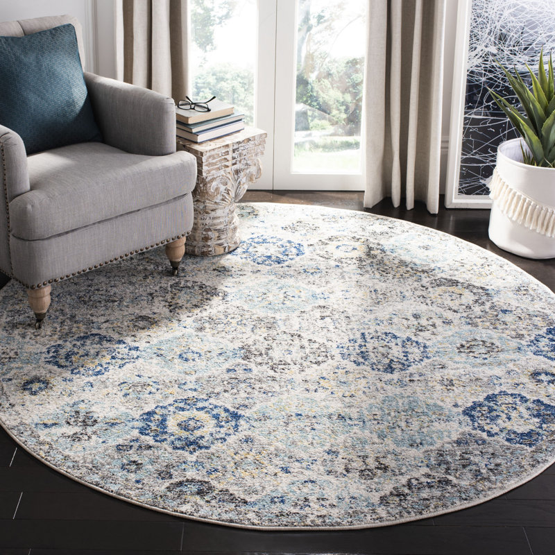 Tapis oriental ivoire / turquoise Felty, Rond 9 pi