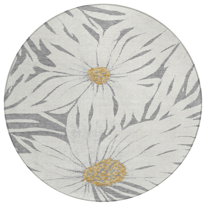 Machine Washable Indoor/Outdoor Oliveras ACN2263 Floral Rug, Round 8'