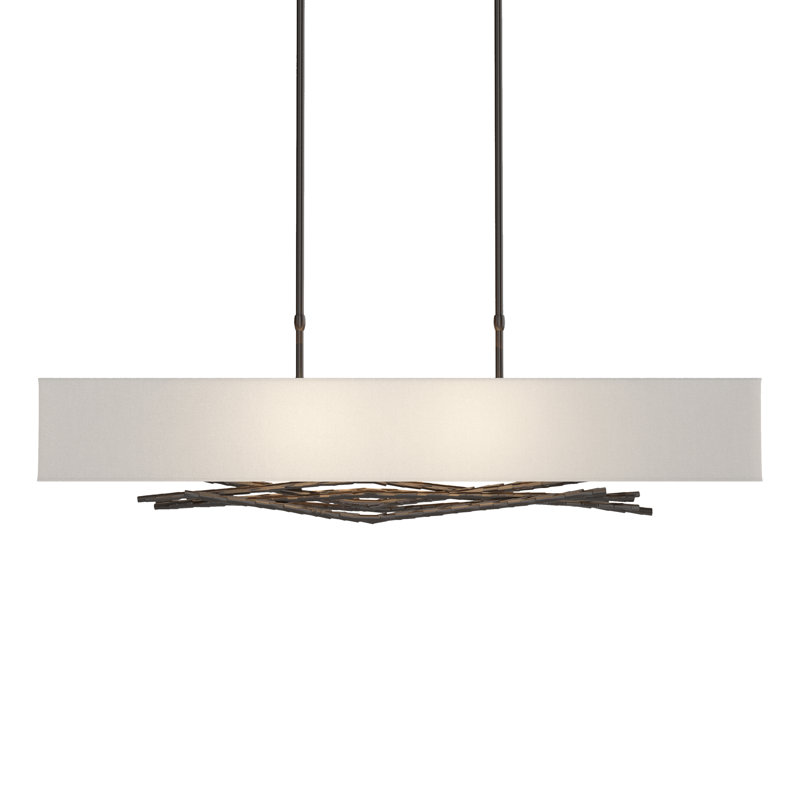 Brindille 4 - Light Kitchen Island Rectangle Pendant, Oil Rubbed Bronze, Natural Anna
