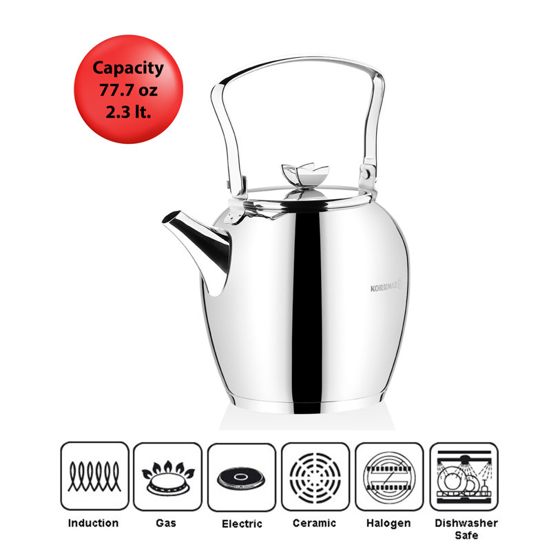 Korkmaz 2.3L Silver Stainless Steel Kettle with Butterfly Handle