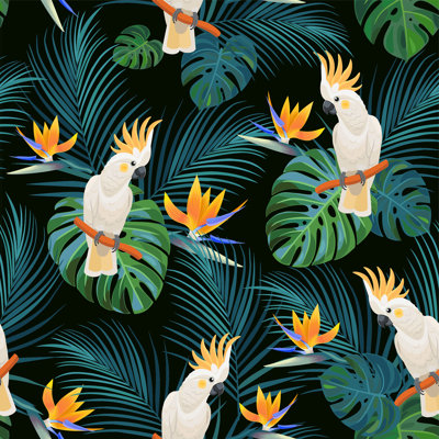 Parrots And Exotic Flowers. by Taisiia Iaremchuk - Wrapped Canvas Print