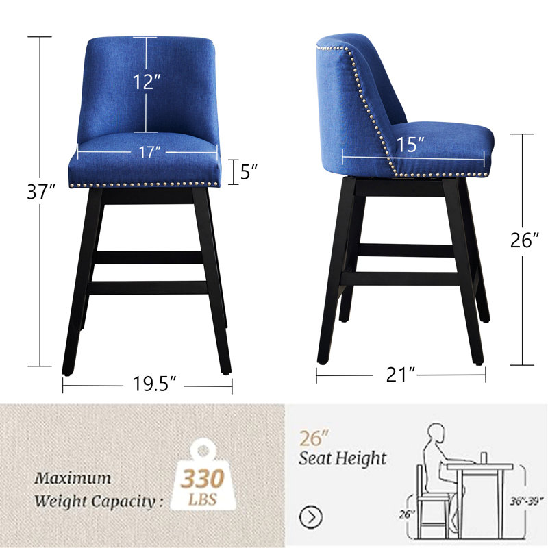 Tabouret de comptoir pivotant 26 po Keyisha, Noir, Bleu