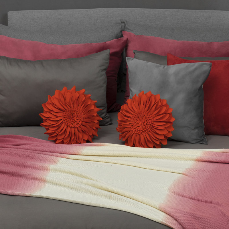 Housse et insert décoratif décoratif 3D Floral, H 14 po x l 14 po, Orange-Canvas Wool