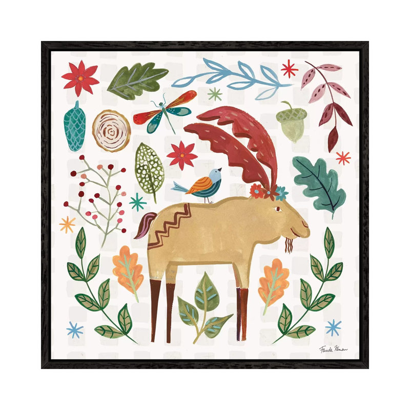 Whimsical Woodland IV by Farida Zaman - Painting on Canvas, Black Framed, 66.04cm H x 66.04cm W x 3.81cm D