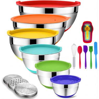 10 Pc Covered Stainless Steel and Silicone Mixing Bowl Set with