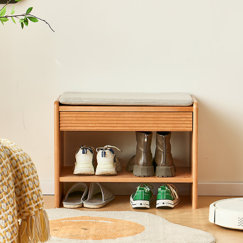 Banc de rangement pour chaussures 23,6 po, Gris / Bois naturel