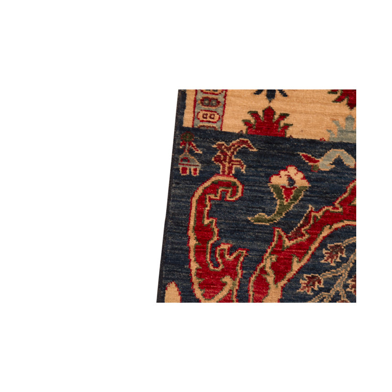 Chemin de table rouge et bleu noué à la main de haute qualité