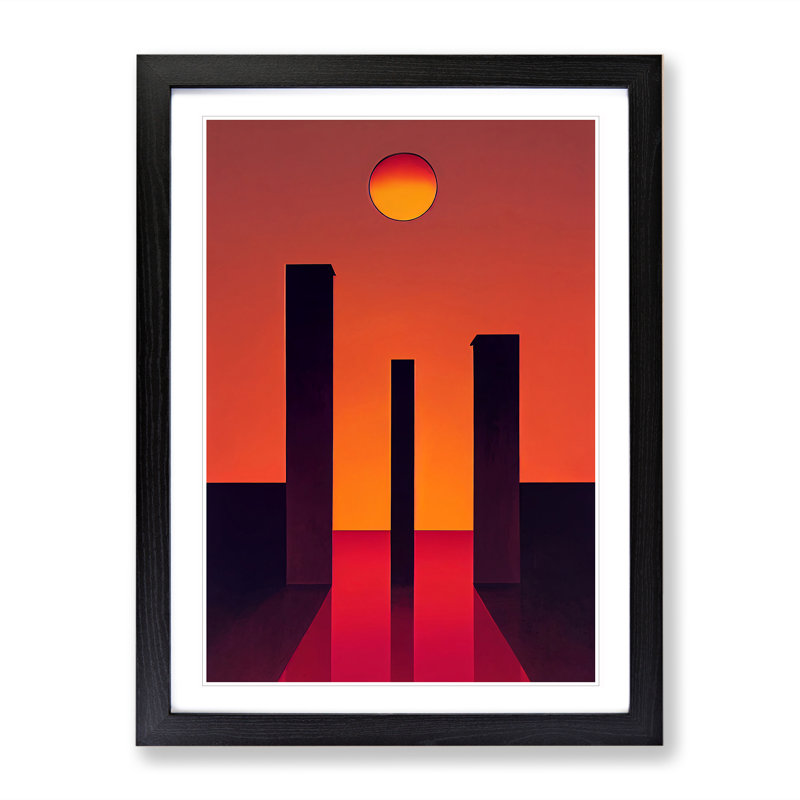 Sculptured Abstract Sunset - Single Picture Frame Painting, Black, 64cm H x 46cm W x 2cm D
