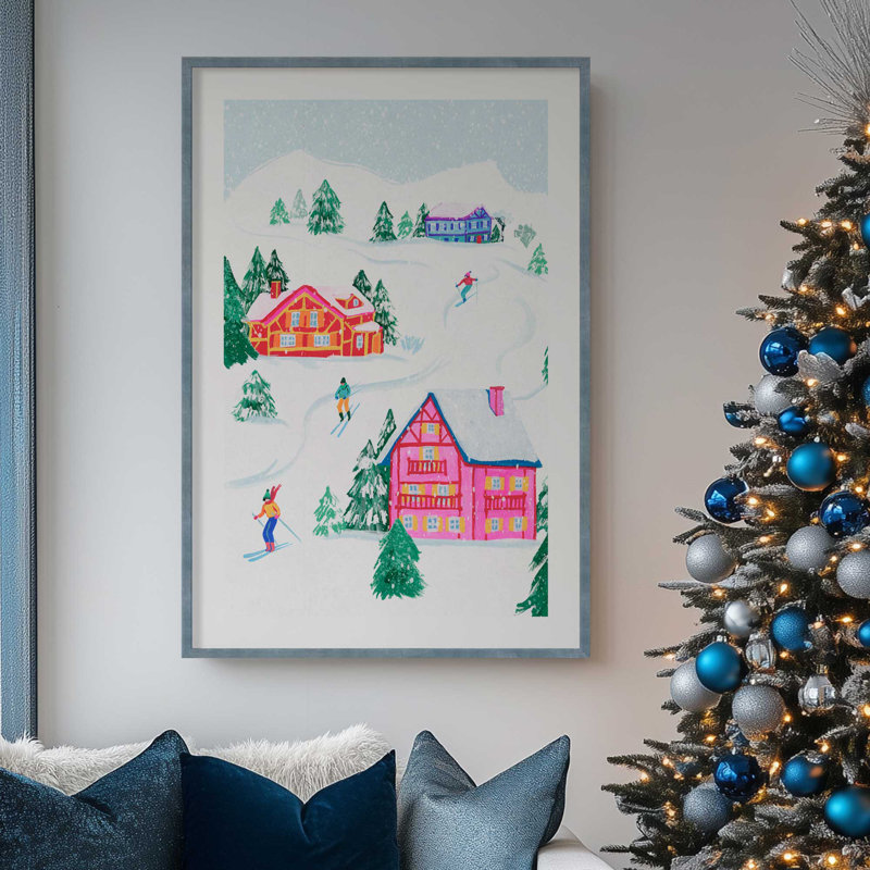 Vibrant Winter Village II, reproduction dans un cadre, H 15 po x l 12 po, Cadre noir satiné