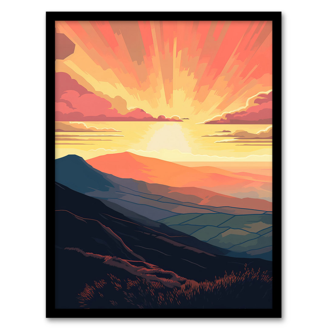 Atmospheric Sunrise Hills Colourful Countryside Landscape - Single Picture Frame Print