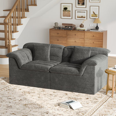 Modern Upholstered Loveseat Sofa, Corduroy Couch with No Assembly Required