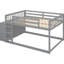 Lit double superposé double gris avec 4 tiroirs et 3 tablettes de rangement, fabrication en bois massif pour les tiroirs et les tablettes de la chambre à coucher, un look élégant-180714569-180714574