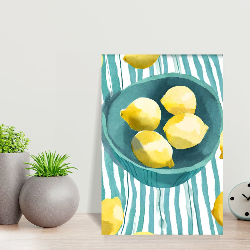 «Bright Lemon Bowl», art mural contemporain aux fruits, H 18 po x l 12 po