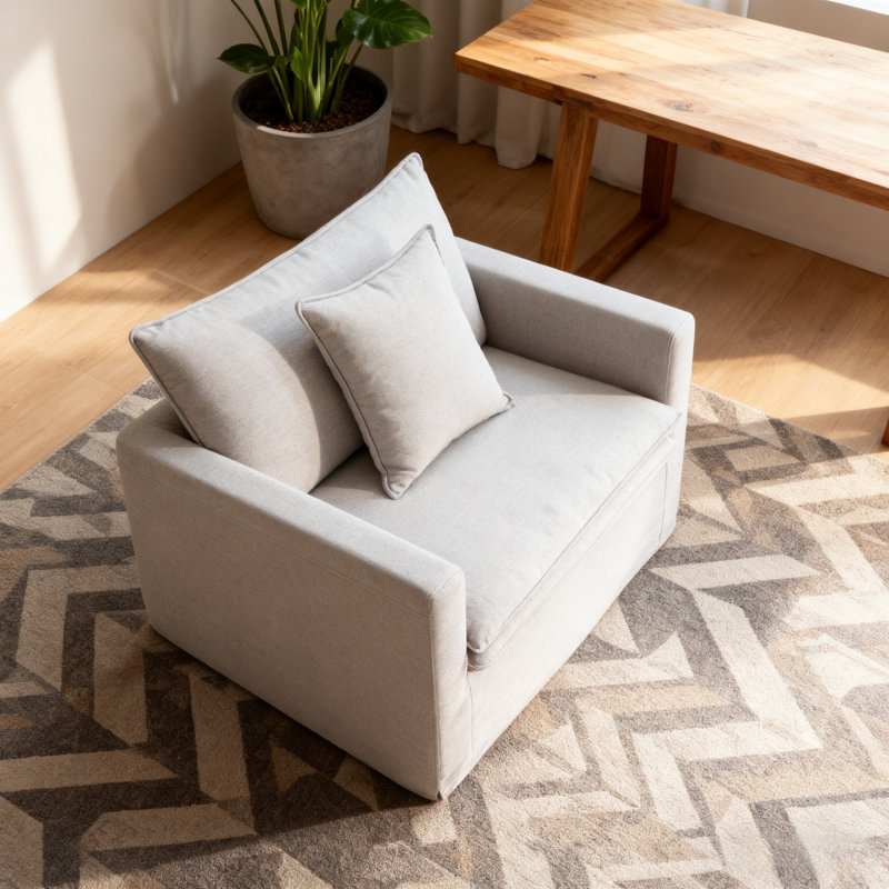 Fauteuil de style traditionnel avec accoudoirs étroits et pieds en bois à finition étroite gris clair