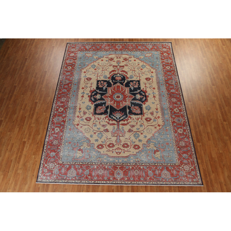 Tapis turc floral en laine Heriz Serapi noué à la main 10 x 13