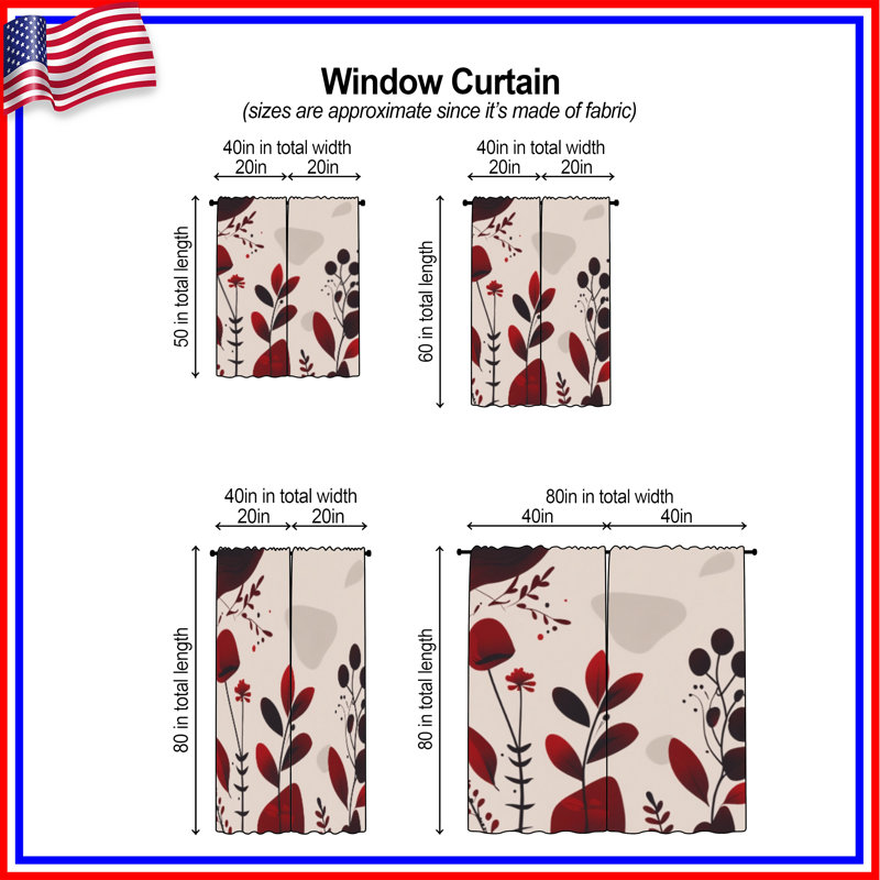 Rideaux de fenêtre à motif floral obscurcissant et obscurcissant - 2 panneaux, 40 po x 50 po - 2 panneaux, Transparent