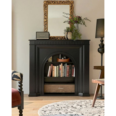 French retro oak black fireplace decorative cabinet