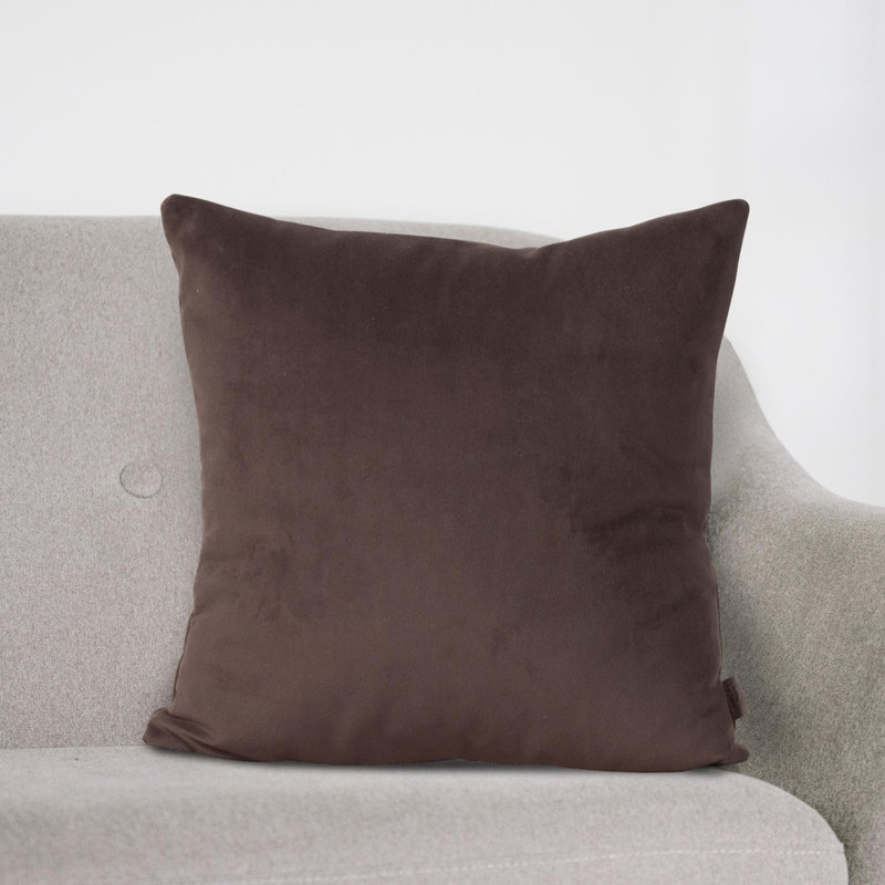 Square Pillow Cover & Insert, 20" H x 20" W x 4" D, Down Blend, Bella Chocolate Performance Velvet