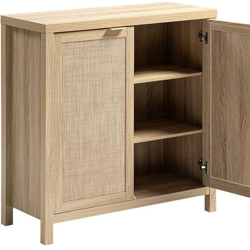 2-door Accent Cabinet With Adjustable Shelve For Kitchen & Entryway Storage, Oak