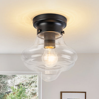Dimmable 1-Light Clear Glass Semi Flush Mount