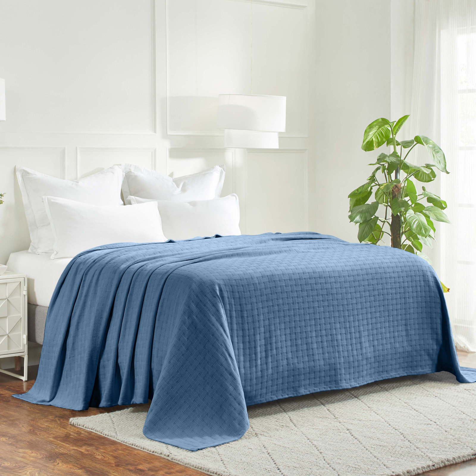 Bertie Cotton Machine Woven Throw Blanket, Twin, Blue