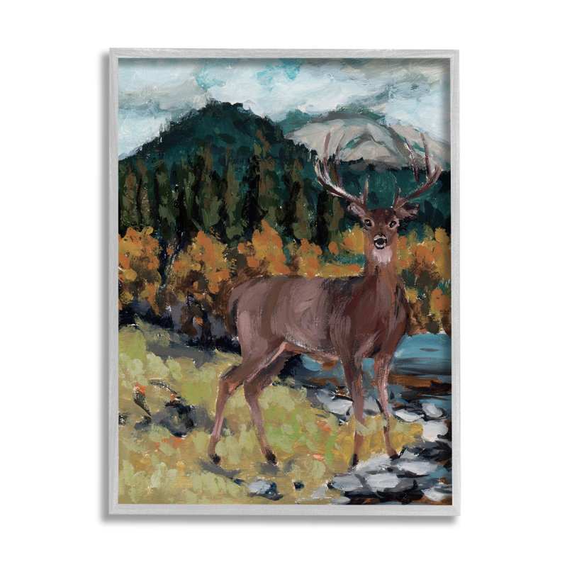 Gray Framed Canvas Deer Wildlife Landscape Print, 24" x 30"