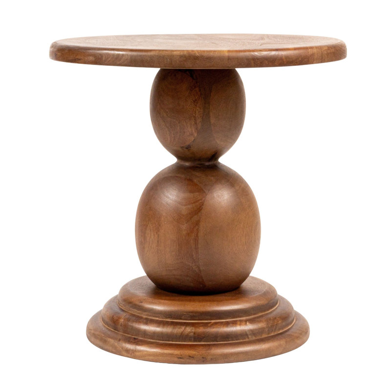 Table de bout ronde à bout rond en bois de manguier, Noyer