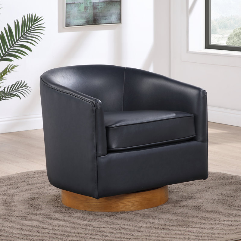 Fauteuil d'appoint pivotant large 29 po Asmi, Similicuir bleu nuit