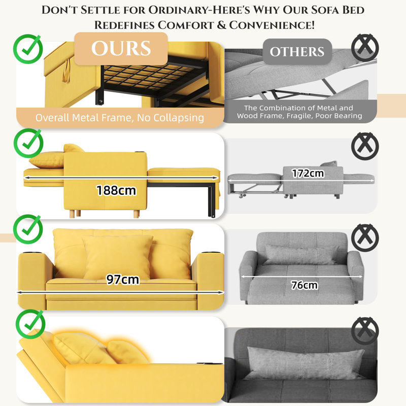 Emma-Leigh 1 Seater Fabric Accent Chairs Bed, Yellow Linen