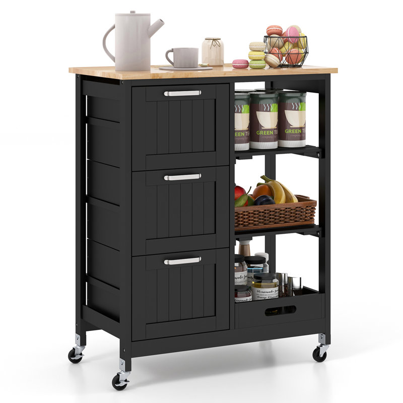 Solid Wood Top Kitchen Cart, Black