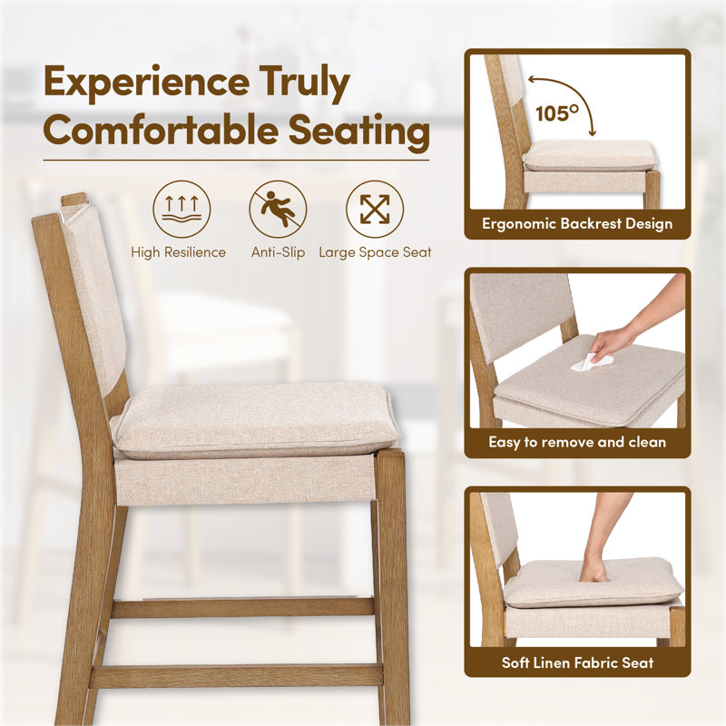 Jayden Counter Height Bar Stools with Backrest & Removable Cushion, Modern Solid Wood Counter Stools for Kitchen Island, Indoor Bar, Dining Room