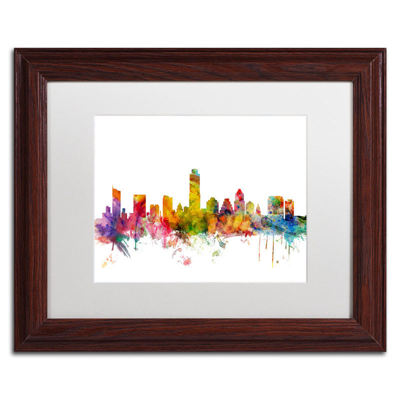 Horizon austin texas, impression encadrée, H 11 po x l 14 po x P 0,5 po, Cadre brun, Blanc