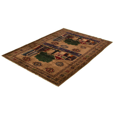 Tapis décoratif en laine brun clair en laine noué à la main de conception unique 6 pi 6 po X 9 pi 7 po noué à la main New Age