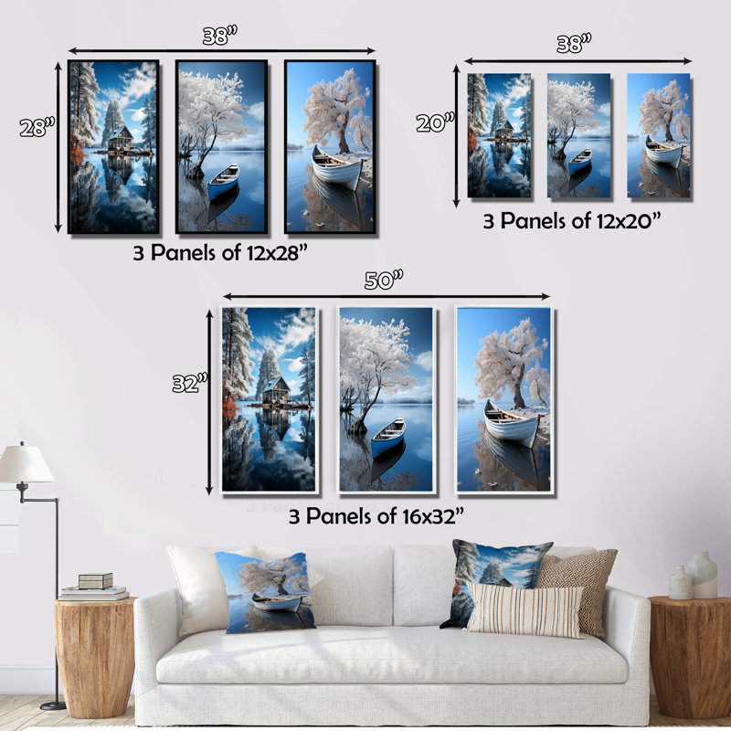 «Lake Tranquil Retreat», 3 pièces sur toile, Toile tendue, H 40 po x l 60 po
