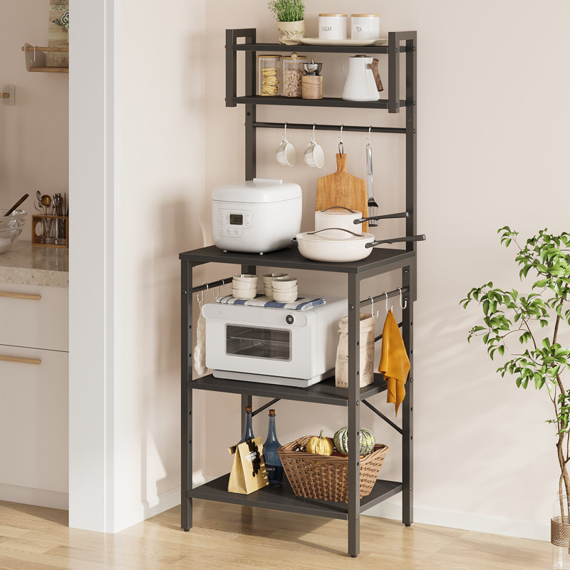 57.6 CM Large Kitchen Rack with Adjustable Height Adjustable Shelf, Microwave Rack with S-Shaped Hooks