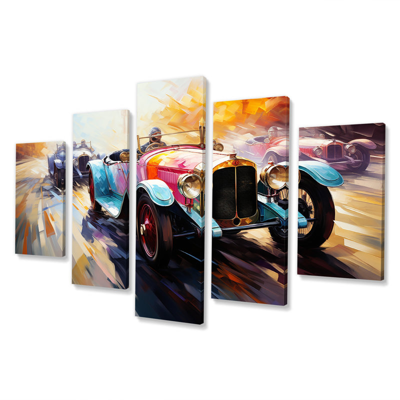  «Blue and Yellow Vintage Race Tracks I - Race Tracks Multipanel Wall Art