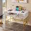 Bureau d'écriture 47 po blanc pour bureau à domicile, coiffeuse cannelée avec 3 tiroirs et pieds dorés