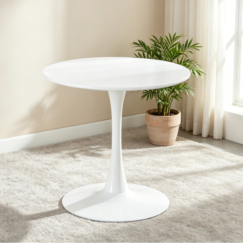 Table de salle à manger 31,5 "de couleur blanche à plateau tulipe de style Mid-Century pour 2 à 4 personnes avec plateau en MDF rond, table de salle à manger à piédestal, table basse de loisirs