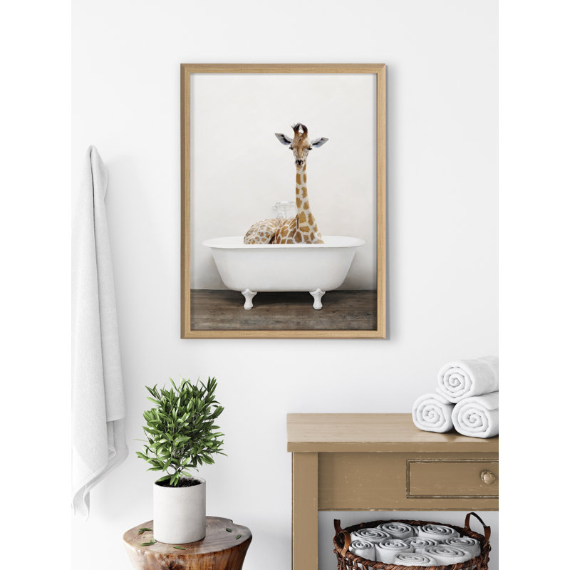 «Girafe 2 in Tub Color» par Amy Peterson, art mural en verre encadré, Naturel