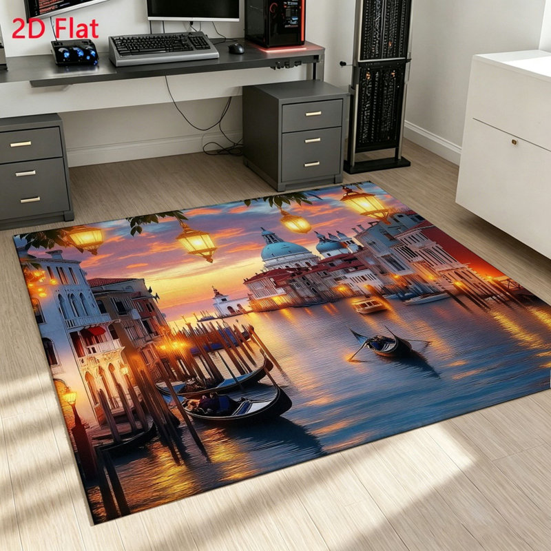 Venetian Canal Scene Area Rug, Artistic Landscape Floor Mat, Slip-Resistant Indoor Decorative Carpet, Home Decor Accent for Living Room, Bedroom, Hallway, and Office