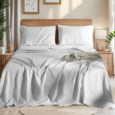 Natural Linen Cotton Bed Sheets Set，Deep Pocket- 4 Pcs