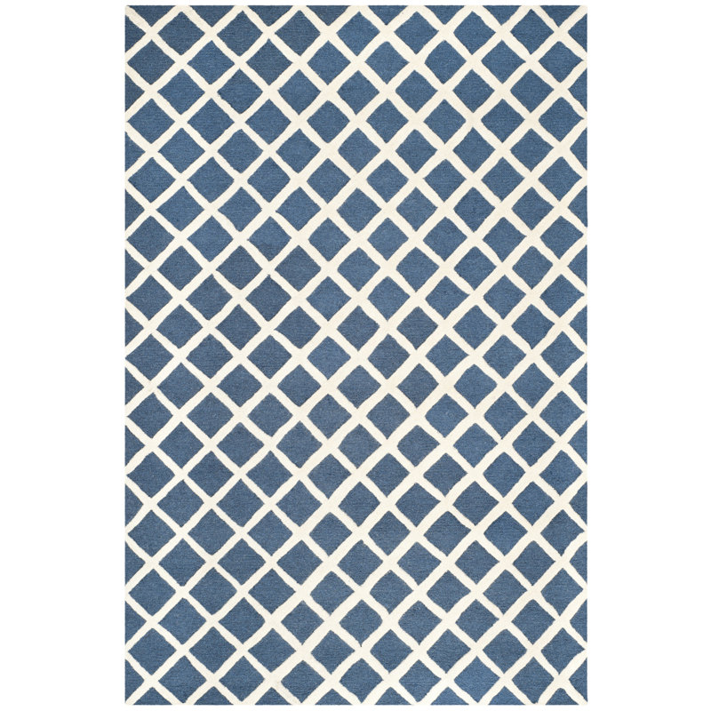 Tapis bleu marine / ivoire en laine Sanyla, Rectangle 4 pi x 6 pi