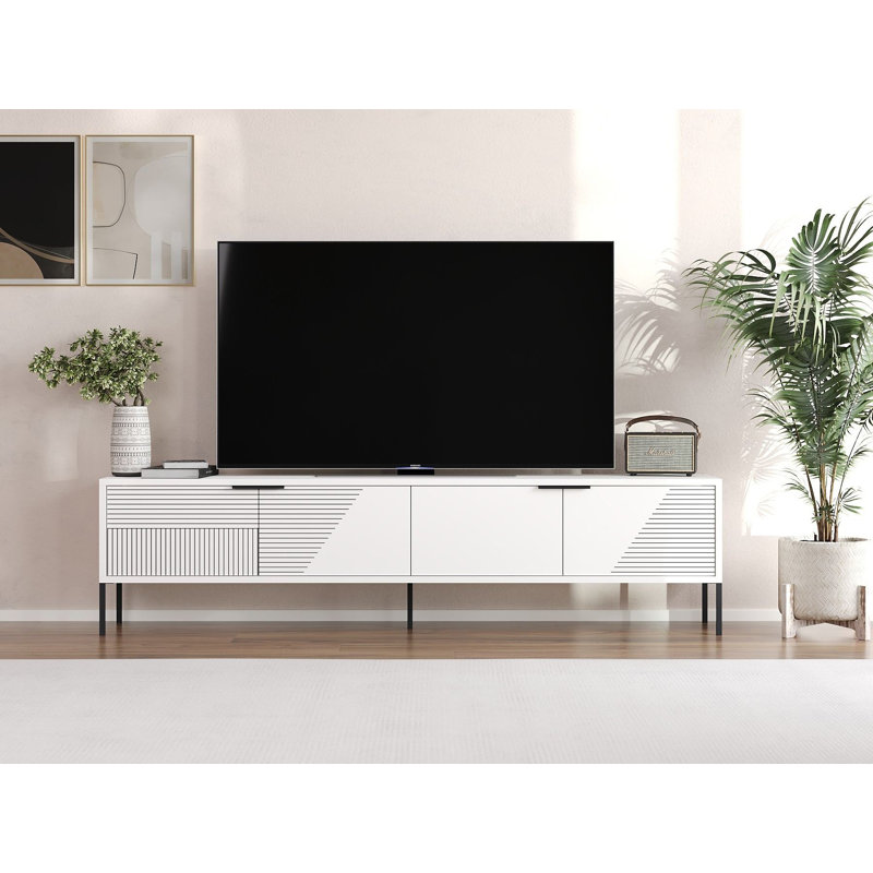 Meuble télé 100% mélamine blanc moderne 70,9 po x 17,7 po x 11,8 po Modern | Conception murale, style géométrique scandinave | Durable et élégant pour le salon et les espaces de divertissement