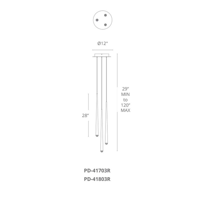 Luminaire suspendu 3 lumières Cascade, Nickel poli