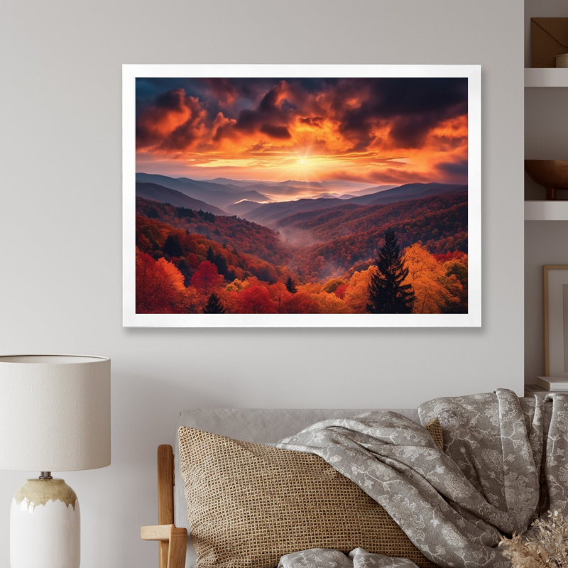 Impression sur toile Tennessee Great Smoky Mountains Sunset I, H 30 po x l 40 po x P 1,5 po, Cadre simple blanc