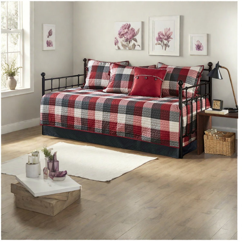 Ensembles de literie réversibles à carreaux, confort en microfibre, style chalet rustique pour les chambres d'amis