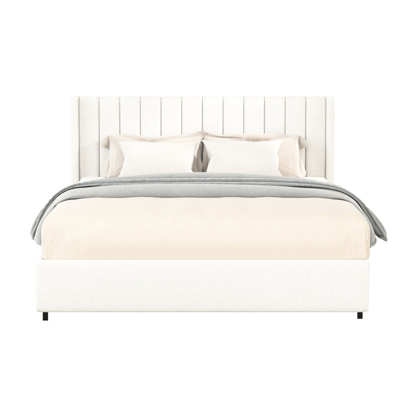 Lit plateforme tapissier avec 4 tiroirs et base stable en plastique Boucle