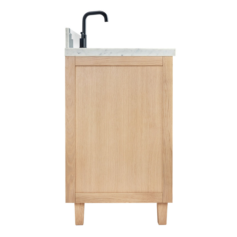 ARIEL Monroe 54 Single Sink Bathroom Vanity with Carrara Quartz Top, 49", Carrara White Marble, Oak