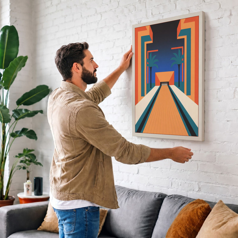 Bowling Alley Vanishing Point Retro - Wrapped Canvas, 36x24 - 91.4 x 61.0 cm, Teal Border